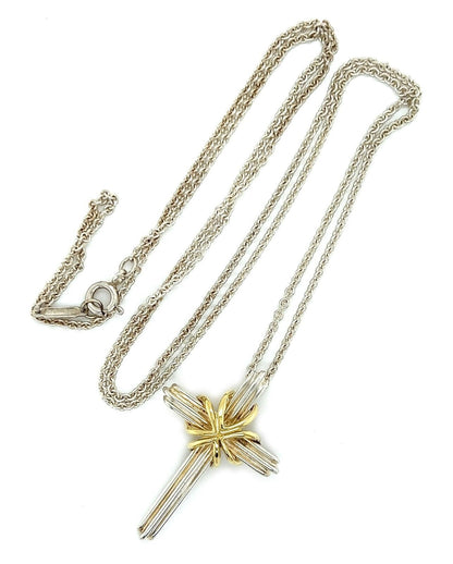 Tiffany & Co. Sterling Silver & 18k Gold Cross Pendant Necklace