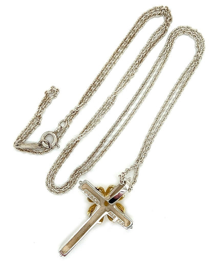 Tiffany & Co. Sterling Silver & 18k Gold Cross Pendant Necklace