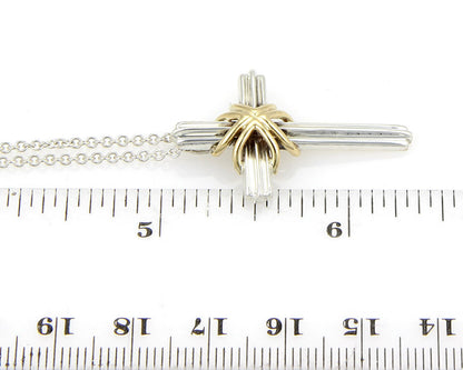 Tiffany & Co. Sterling Silver & 18k Gold Cross Pendant Necklace