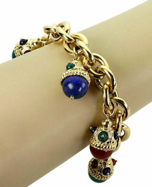 Legnazzi Multi-Color Gems 18k Yellow Gold 5 Fancy Egg Charms Chain Bracelet