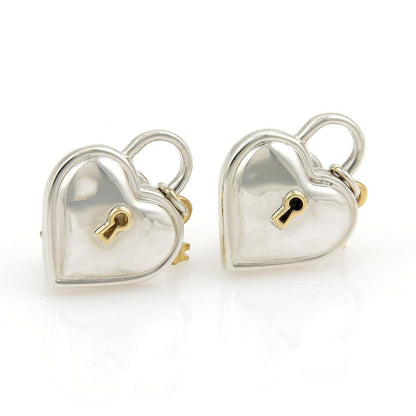 Tiffany & Co. Sterling 18k Yellow Gold Hearts Padlock Key Earrings