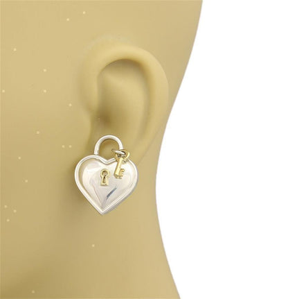 Tiffany & Co. Sterling 18k Yellow Gold Hearts Padlock Key Earrings