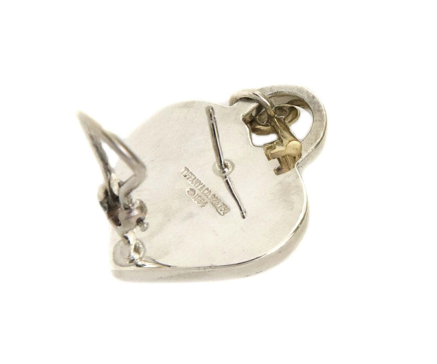 Tiffany & Co. Sterling 18k Yellow Gold Hearts Padlock Key Earrings