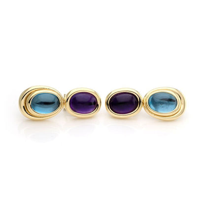 H. Stern Amethyst & Blue Topaz 18k Yellow Gold 2 Oval Tier Post Clip Earrings