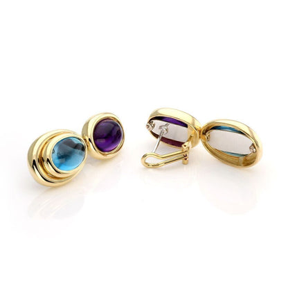 H. Stern Amethyst & Blue Topaz 18k Yellow Gold 2 Oval Tier Post Clip Earrings
