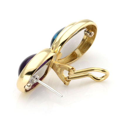 H. Stern Amethyst & Blue Topaz 18k Yellow Gold 2 Oval Tier Post Clip Earrings