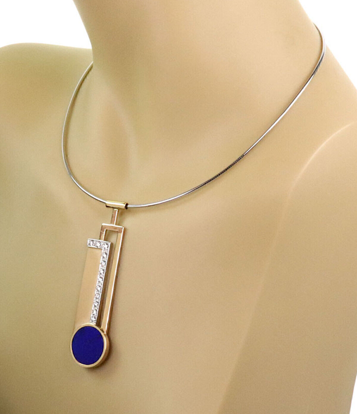 Diamond Lapis 18k Gold Fancy Long Pendant & Cable Necklace
