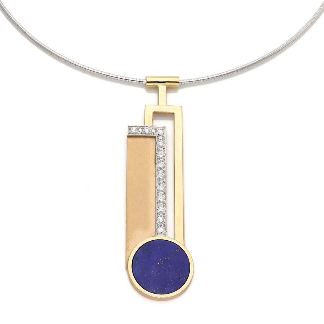 Diamond Lapis 18k Gold Fancy Long Pendant & Cable Necklace
