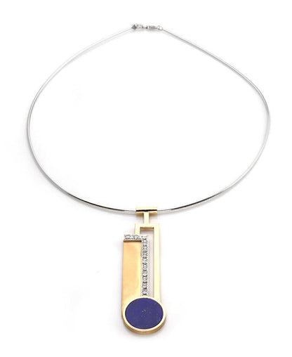 Diamond Lapis 18k Gold Fancy Long Pendant & Cable Necklace