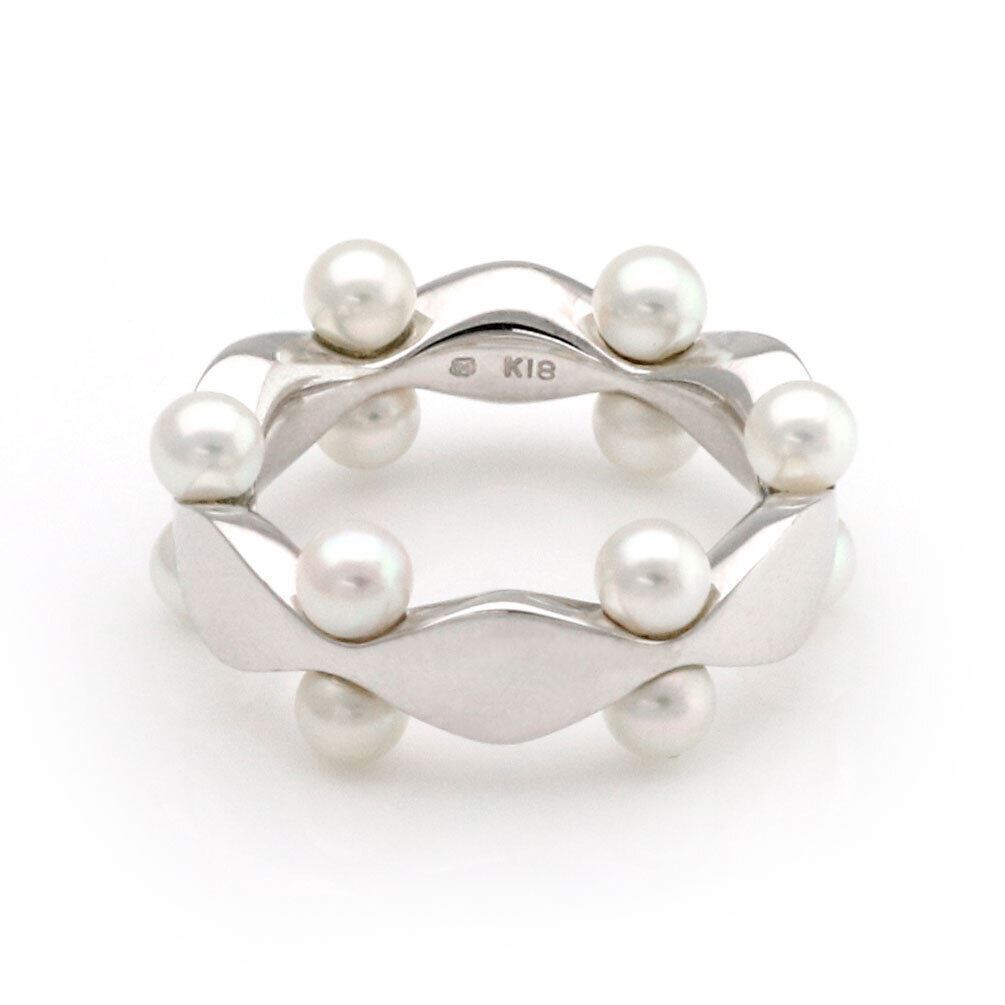 Mikimoto Akoya Pearls 18k White Gold Fancy Band Ring - Size 4