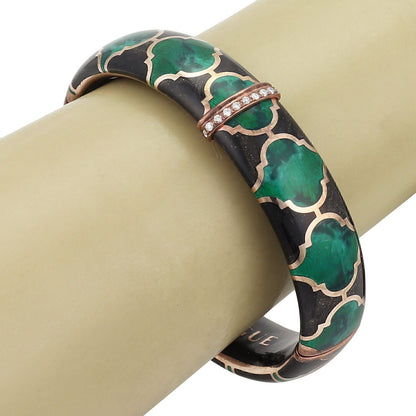 Nouvelle Bague Diamond Green Black Enamel 18k Rose Gold & Sterling Bangle Bracelet