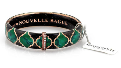 Nouvelle Bague Diamond Green Black Enamel 18k Rose Gold & Sterling Bangle Bracelet