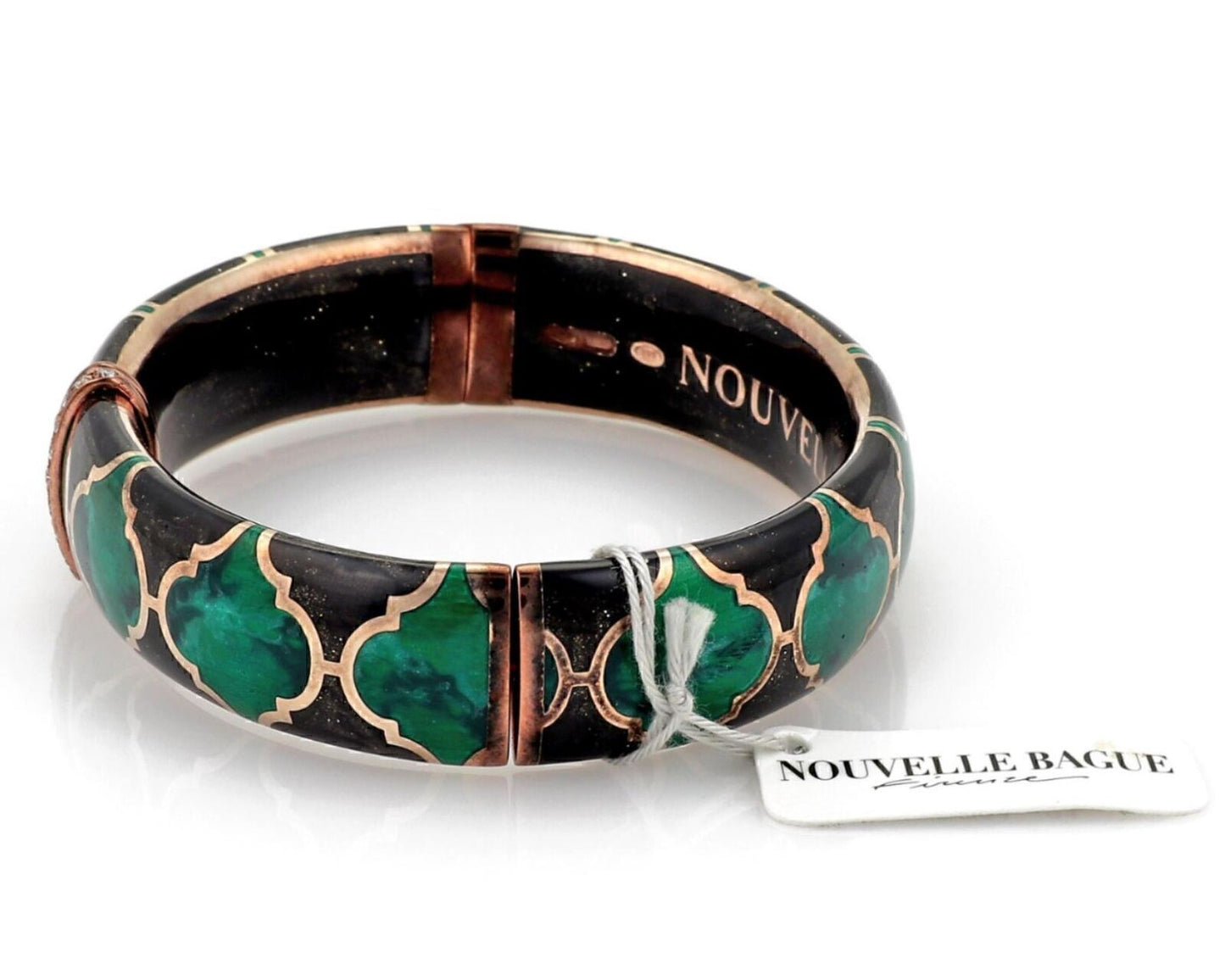 Nouvelle Bague Diamond Green Black Enamel 18k Rose Gold & Sterling Bangle Bracelet