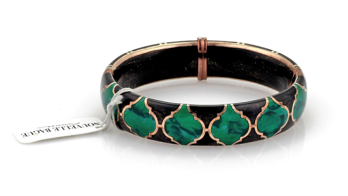 Nouvelle Bague Diamond Green Black Enamel 18k Rose Gold & Sterling Bangle Bracelet