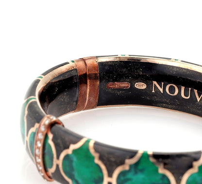 Nouvelle Bague Diamond Green Black Enamel 18k Rose Gold & Sterling Bangle Bracelet