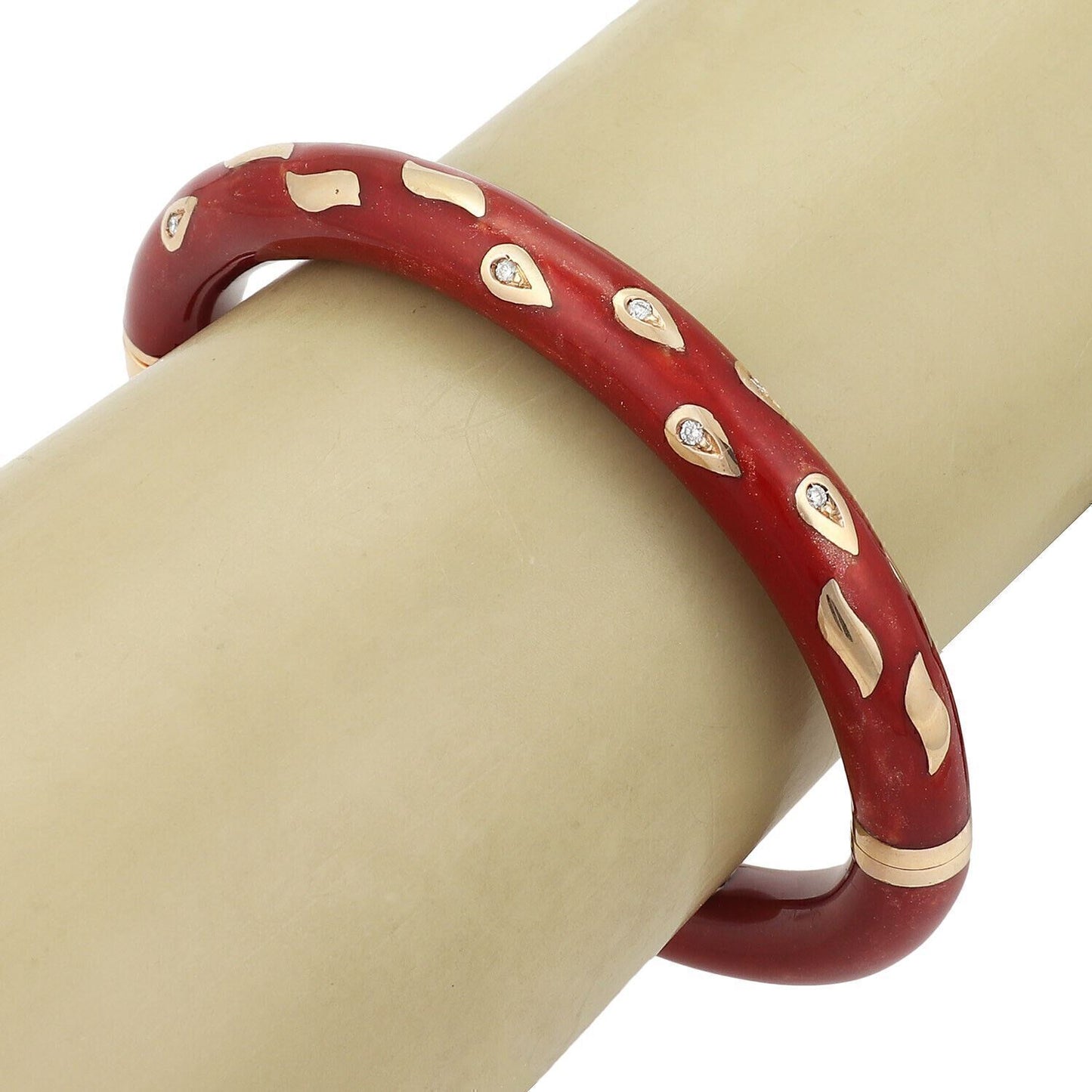 Nouvelle Bague Diamond Red Enamel 18k Rose Gold & Sterling Bangle Bracelet