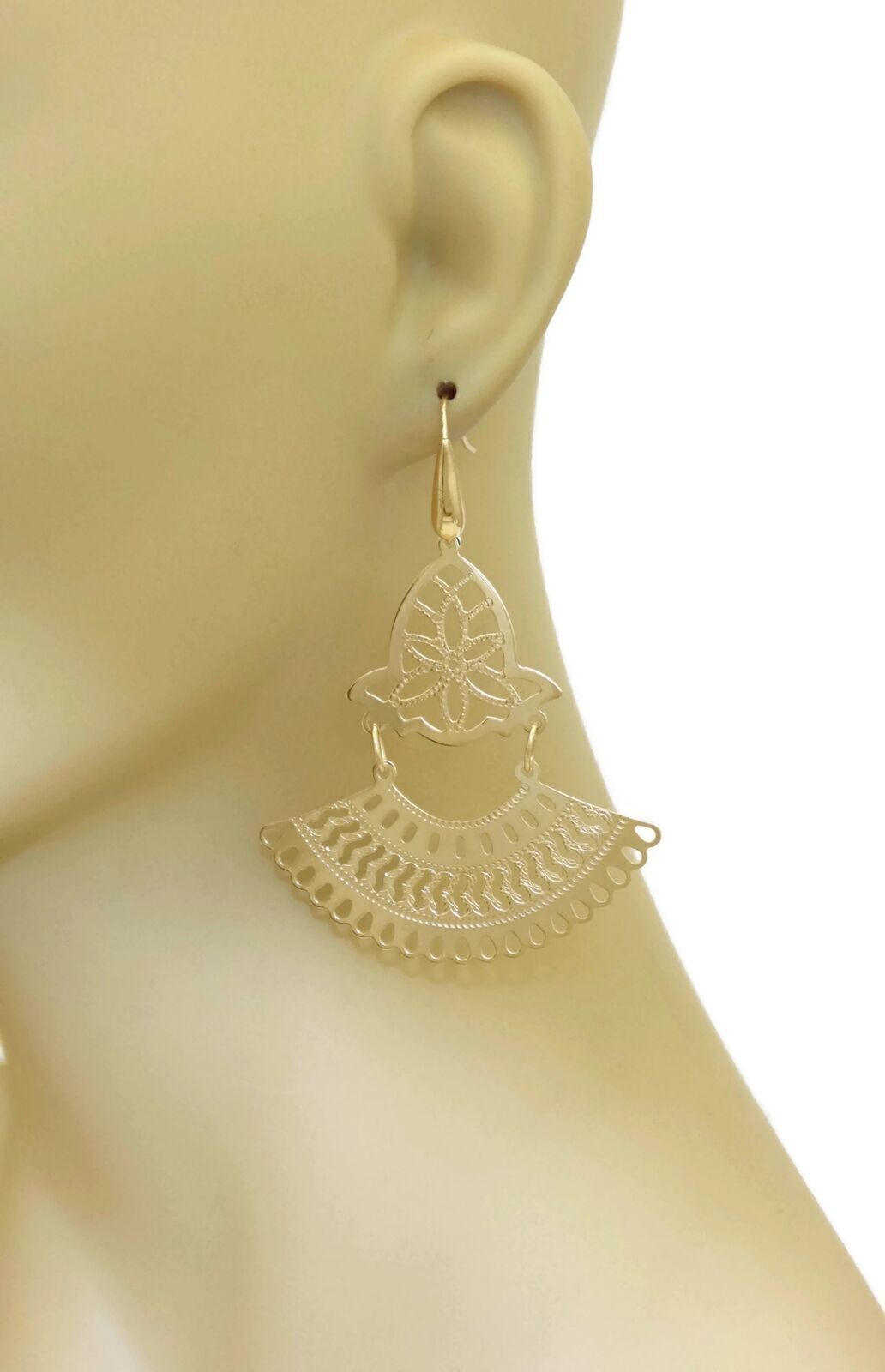 Floral Moon Boat Chandelier 14k Yellow Gold Drop Earrings