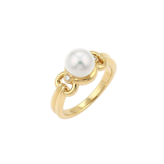 Mikimoto Akoya Pearl & Diamond 18k Yellow Gold Cocktail Ring - Size 6