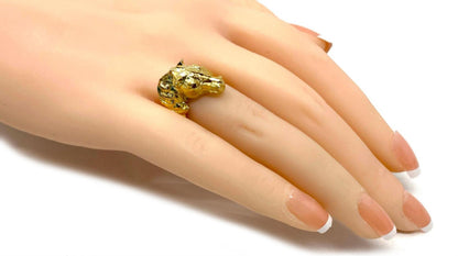 Horse Head 18k Yellow Gold Ruby Eyes Ring - Size 5.5