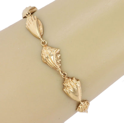 Eight Conch Seashell 14k Yellow Gold Charm Bracelet