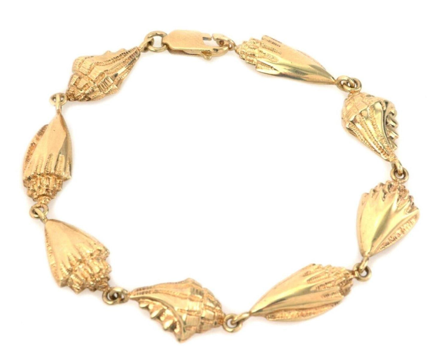 Eight Conch Seashell 14k Yellow Gold Charm Bracelet