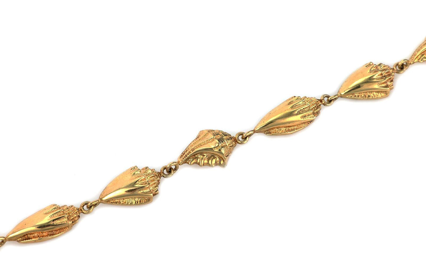 Eight Conch Seashell 14k Yellow Gold Charm Bracelet