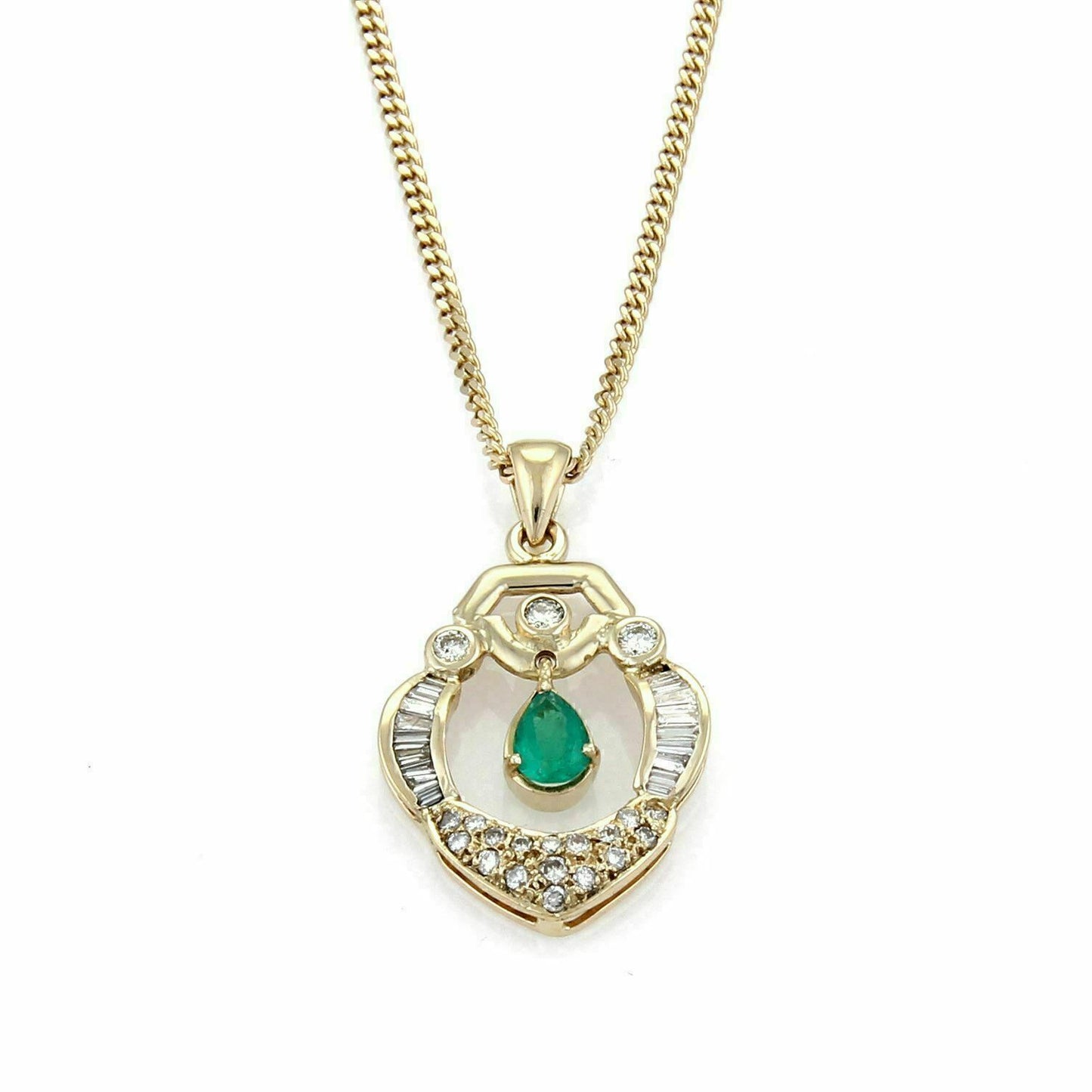 Diamond & Emerald 18k Yellow Gold Dangle Pendant Necklace