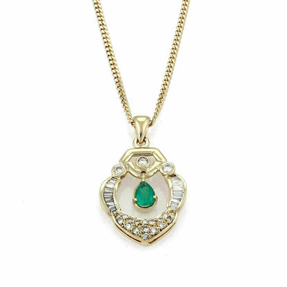 Diamond & Emerald 18k Yellow Gold Dangle Pendant Necklace