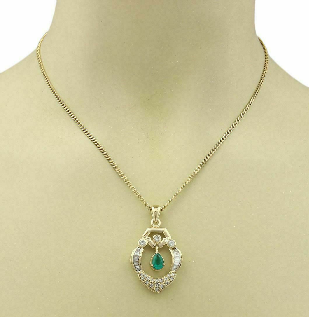 Diamond & Emerald 18k Yellow Gold Dangle Pendant Necklace