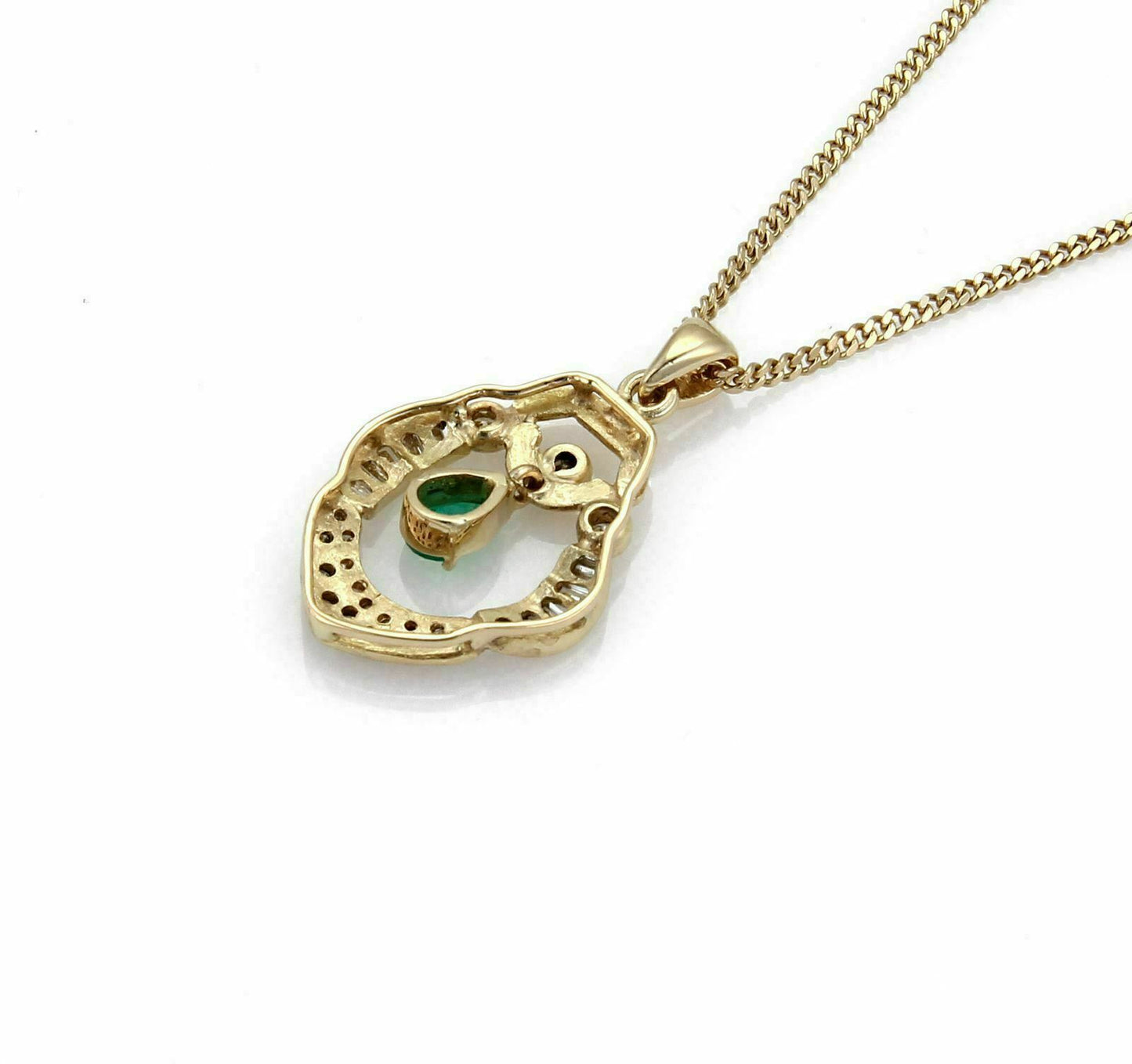 Diamond & Emerald 18k Yellow Gold Dangle Pendant Necklace