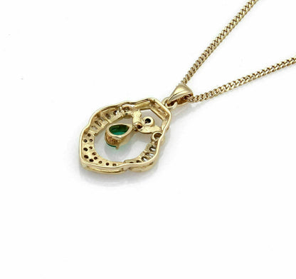 Diamond & Emerald 18k Yellow Gold Dangle Pendant Necklace