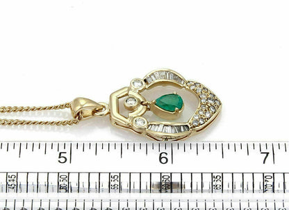Diamond & Emerald 18k Yellow Gold Dangle Pendant Necklace