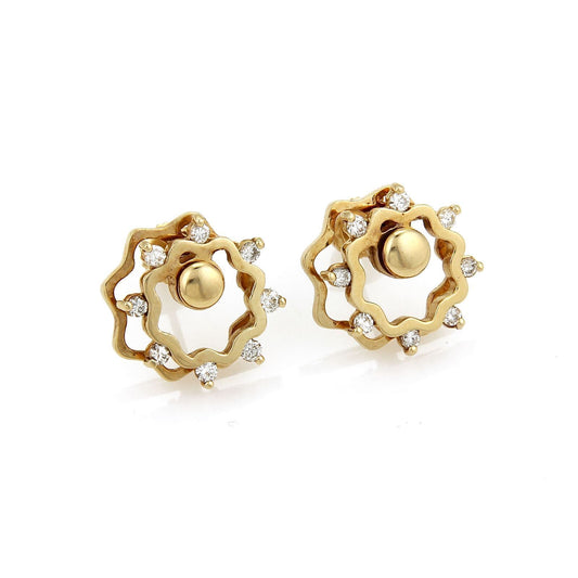 Diamonds Floral Stud Spinner 14K Yellow Gold Earrings