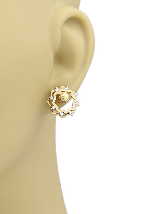 Diamonds Floral Stud Spinner 14K Yellow Gold Earrings