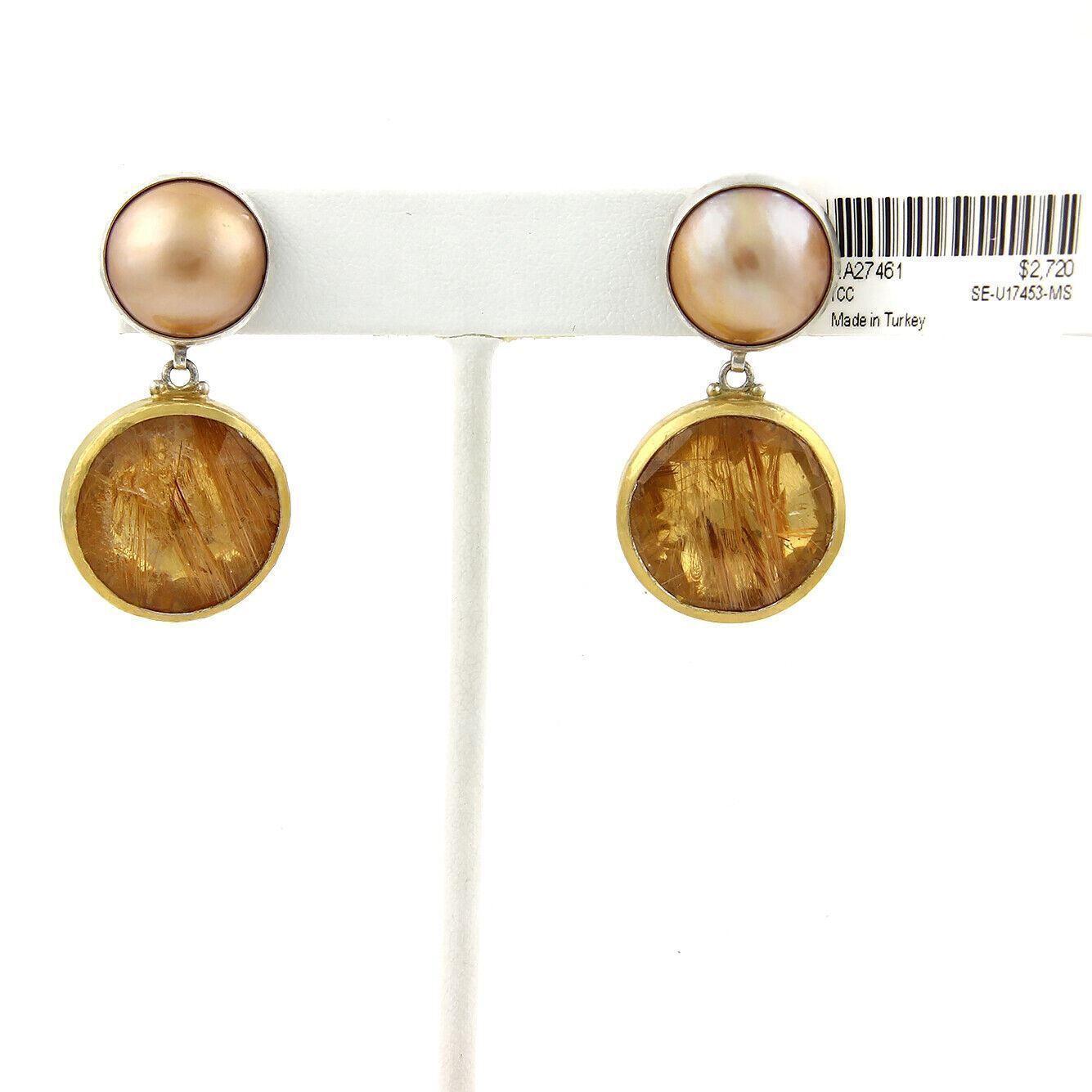 Gurhan Red Agate Mabe Pearls Sterling Silver & 24k Overlay Gold Earrings