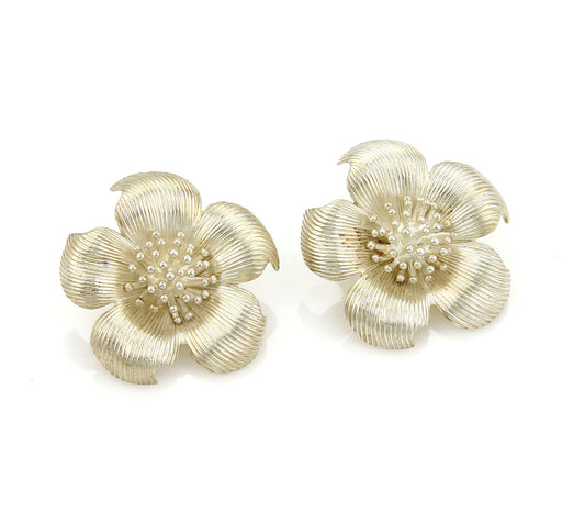 Tiffany & Co. Large Dogwood Flower Sterling Silver Clip On Earrings