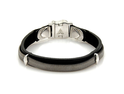 Stephen Webster High Wayman Sterling Black Sapphires & Leather Shield Bracelet