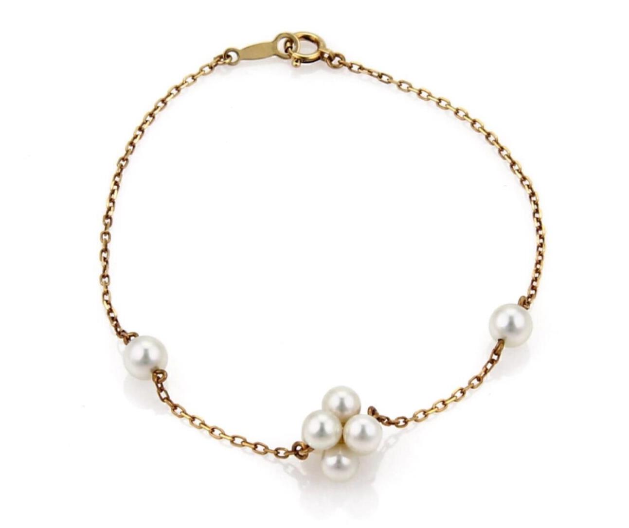 Mikimoto Akoya Pearls 18k Yellow Gold Cluster Charm Chain Bracelet