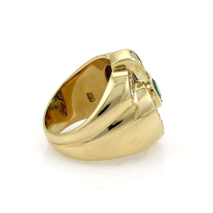 Diamond & Emerald 18k Yellow Gold Heart Ring - Size 7