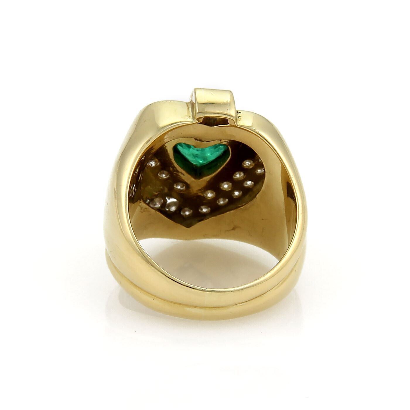 Diamond & Emerald 18k Yellow Gold Heart Ring - Size 7