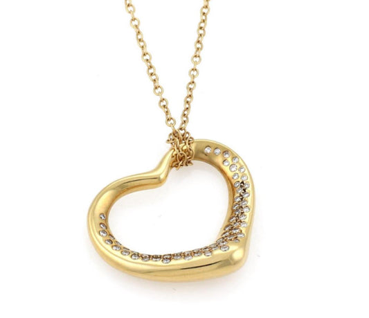 Tiffany & Co. Elsa Peretti Diamond 18k Yellow Gold Medium Open Heart Pendant