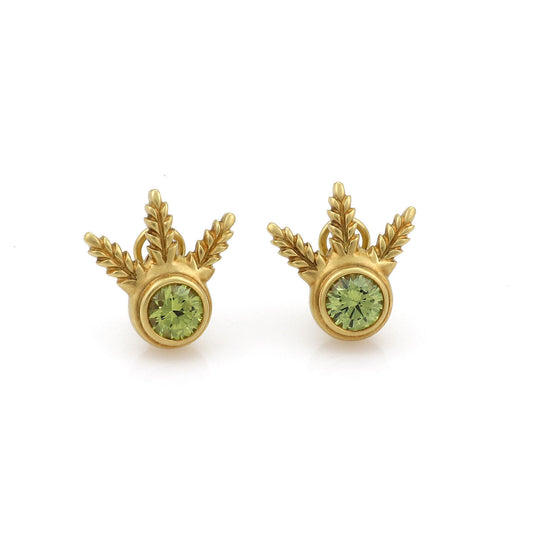 Elizabeth Rand Peridot 18k Yellow Gold Leaf Design Post Clip Earrings