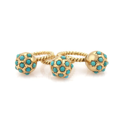 Set of 3 Turquoise Ball Wire Cable 18k Yellow Gold Band Rings - Size 5