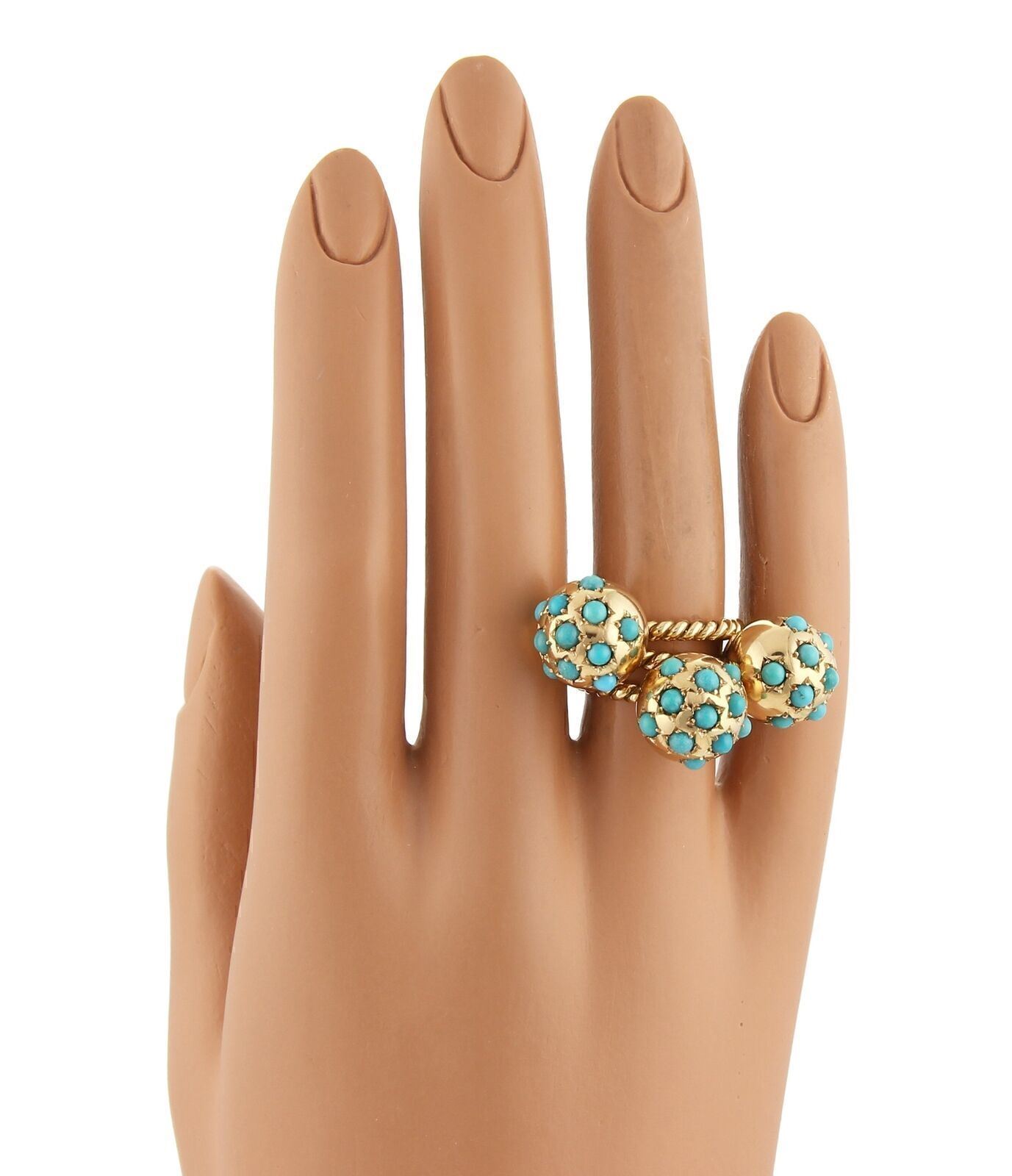 Set of 3 Turquoise Ball Wire Cable 18k Yellow Gold Band Rings - Size 5