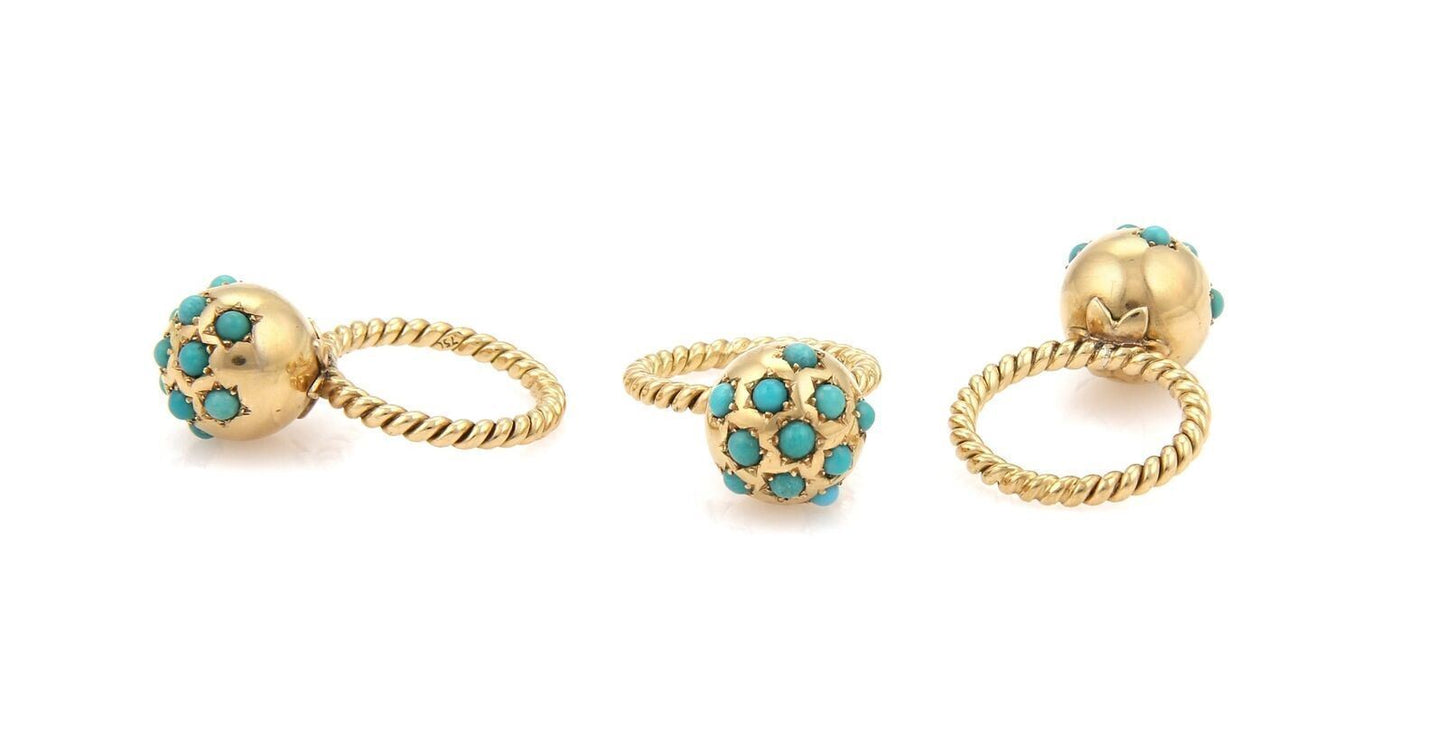 Set of 3 Turquoise Ball Wire Cable 18k Yellow Gold Band Rings - Size 5