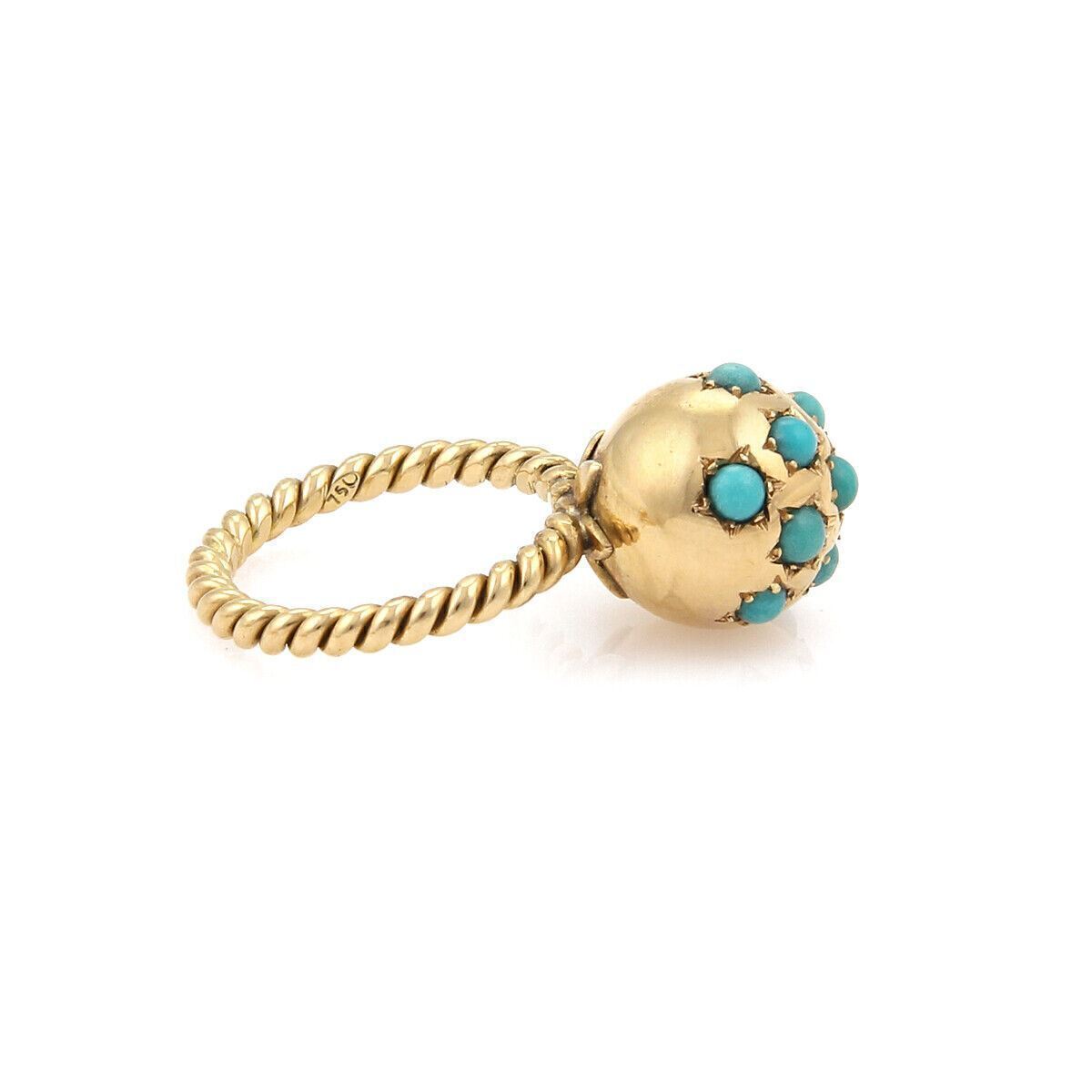 Set of 3 Turquoise Ball Wire Cable 18k Yellow Gold Band Rings - Size 5