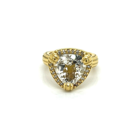 Slane & Slane Aquamarine & Diamond Cocktail 18k Yellow Gold Ring - Size 5.75