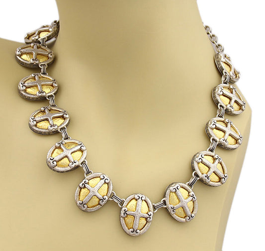 Gurhan Crest 24k Gold Overlay & Sterling Hammered Cross Hefty Necklace