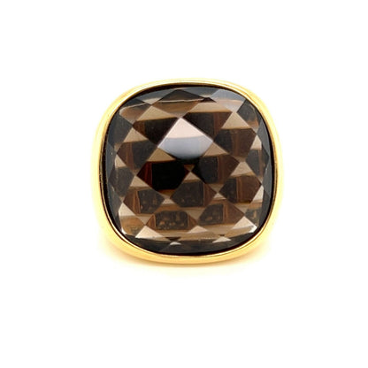 Lalla & Rossana 18k Yellow Gold Smoky Quartz Wide Ring - Size 7.5