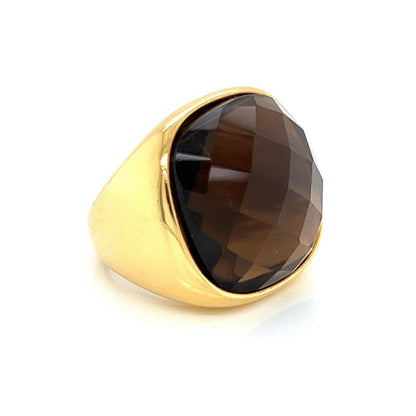 Lalla & Rossana 18k Yellow Gold Smoky Quartz Wide Ring - Size 7.5